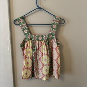 Anthropologie Green and Yellow Patterned Blouse